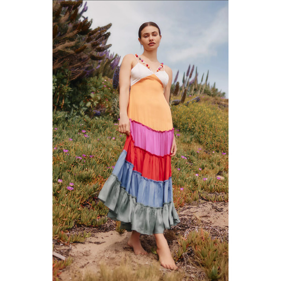 Anthropologie Rainbow V-Neck Maxi Dress - New 1X - Picture 1 of 5